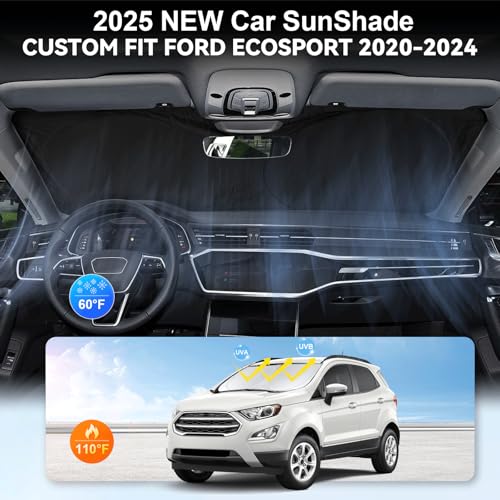 Image of Windshield Sun Shade for Ford Ecosport 2022-2025 Sunshade Window Sun Visor | Custom Fit Ecosport SUV Accessories Foldable Front Windshield Cover Protector UV Reflector