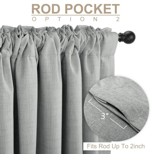 Image of Linen Textured Total Blackout Curtains for Bedroom 63 Inches Long, Grey