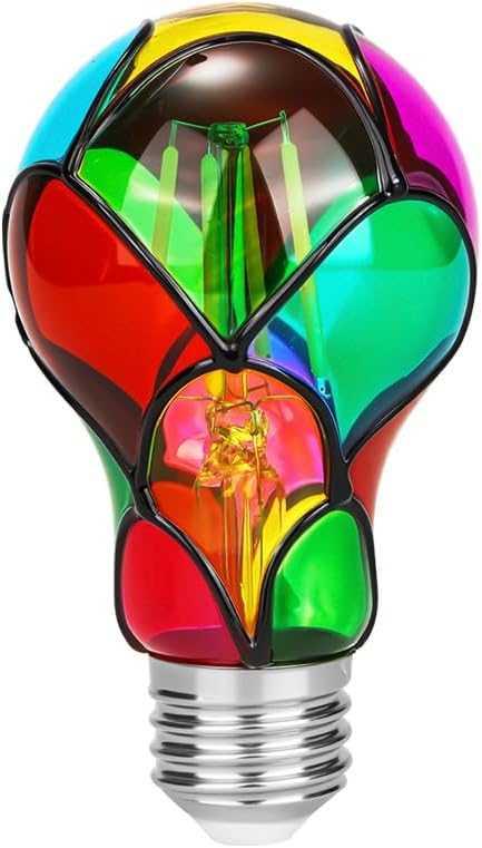 A19/A60 Stained Glass LED Light Bulb 4 Watts Equivalent to 35 Watt E26 Base Hand-Painted Colored Colorful Multicolor Lightbulb for Christmas Xmas Unique Home Party Decoration,Dimmable-1Pack