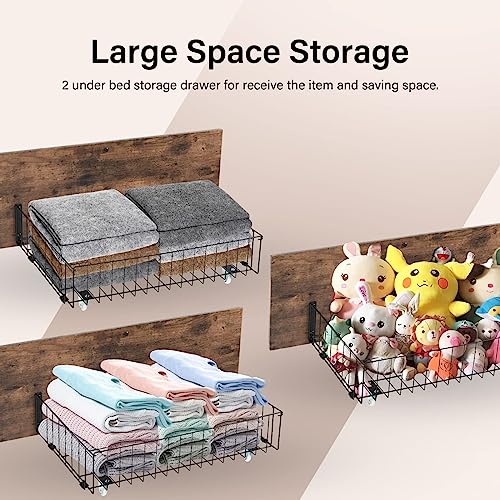 Hombck Queen Bed Frame With Storage Headboard, Platform Bed Queen With Drawers And Charging Station, More Sturdy, Noise-Free, Under Bed Storage, No Box Spring Needed, Vintage Brown #TOP2