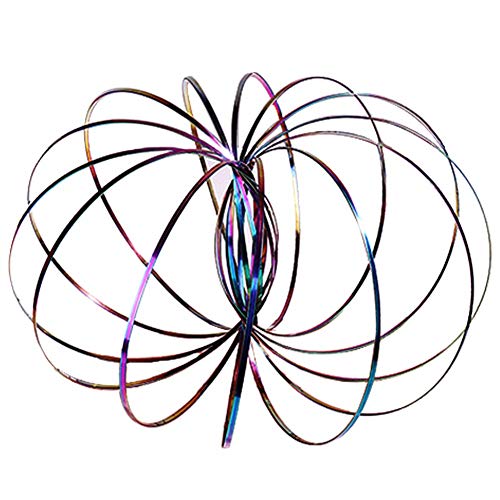 El-fmly Kinetic Rings: Flow Toy, Fidget Slinky, Stainless Steel Springs, 3D Sculpture Magic Game Toy for Kids Adult (5 Inches Rainbow Flow Ring)
