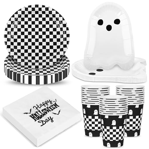 100Pcs Halloween Paper Plates and Napkins Tableware Set Boo Ghost...