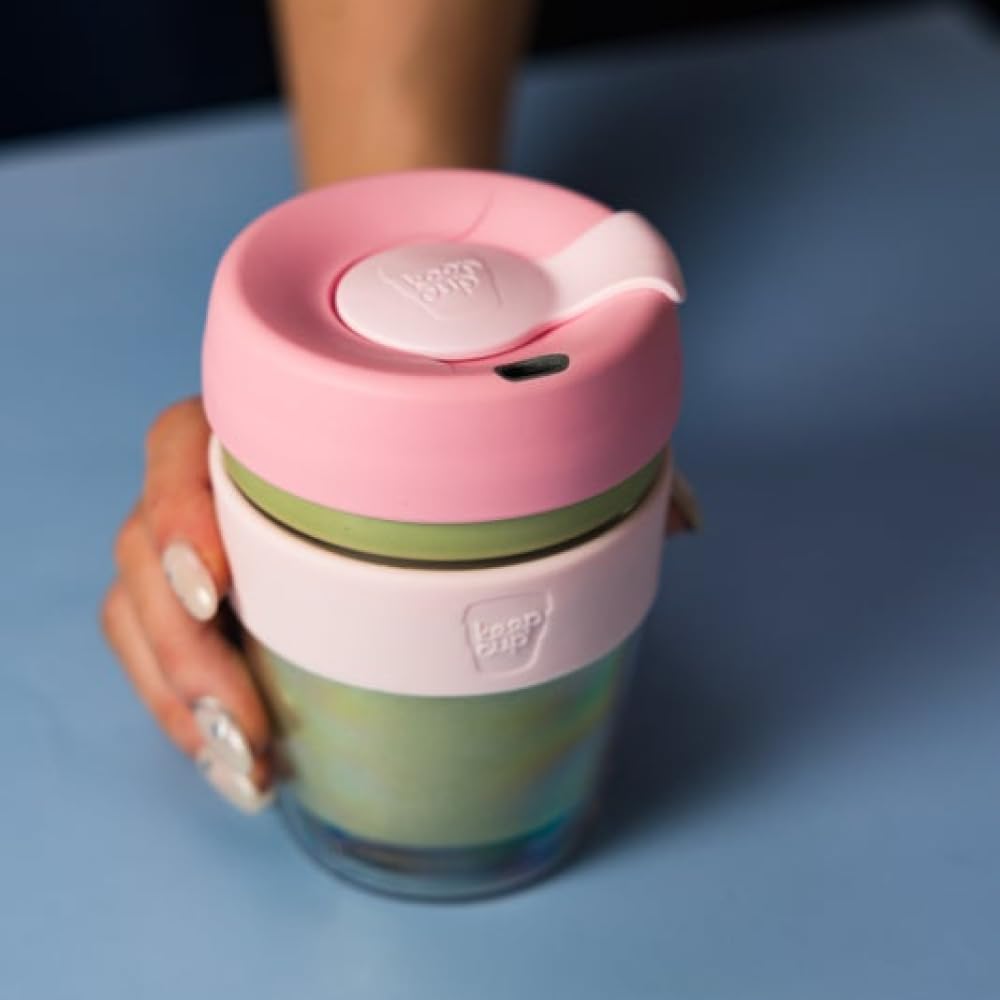 KeepCup Longplay Wiederverwendbare Kaffeetasse, doppelwandiges Glas mit abnehmbarer Hülle und spritzwassergeschütztem Trinkdeckel, 454 ml, roséfarben