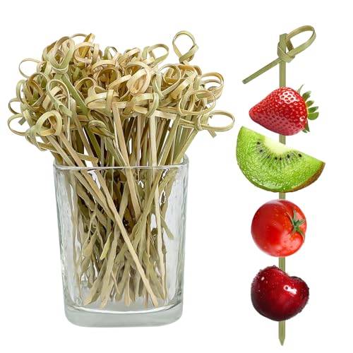 200PCS Cocktail Picks Bamboo Skewers for Appetizers, Fancy Toothpicks for Appetizers, 4.7 Inch Long Decorative Knot Bamboo Cocktail Sticks for Party Drinks Food Fruit Charcuterie Boards Accessories