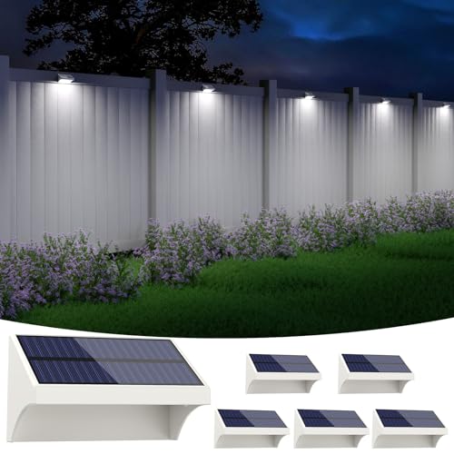 NIORSUN Outdoor Solar Lights for Fence,Solar Fence Light with Warm White/Cool White/RGB Mode,Bigger Size and Brighter 1500mAh,Fence Solar Lights for Fence,Deck Railing,Stair,Patio,Wall,White 6 Pack