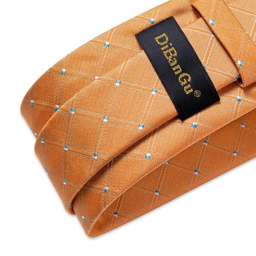 Image of DiBanGu Mens Silk Plaid Tie and Pocket Square Set | Elegant Silk Formal Tie Set, Woven Check Necktie and Cufflinks Tie Clip Set, Perfect for Wedding Party, Comes in Gift Box