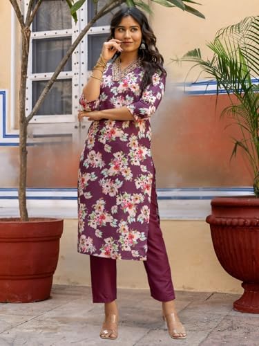 Image of Naixa Women's Rayon Embroidered and Printed Straight Kurta with Pant and Dupatta Sets Ethnic Wear, Rayon Fabric (NX2-507)