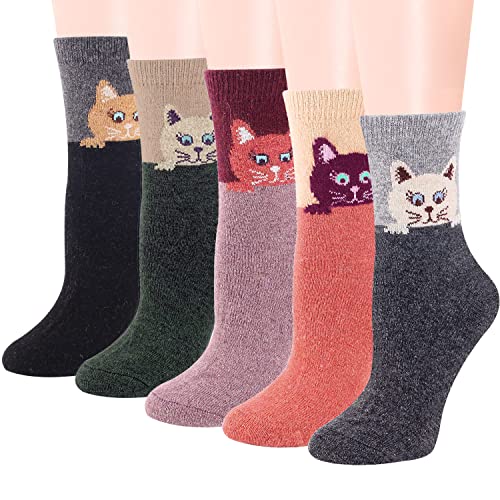 Image of IIG 5 Pairs Women's Vintage Style Thick Wool Warm Winter Crew Socks