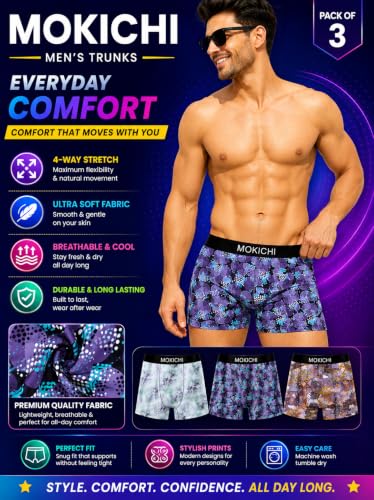Image of Men's Printed Boxer Briefs | Comfortable Trunk-Style Innerwear with Elastic Waistband | Multicolor Pack of 3
