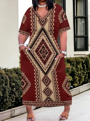 Image of PinkPatty Women's Oversize V Neck Short Sleeve Maxi Dress with Pockets