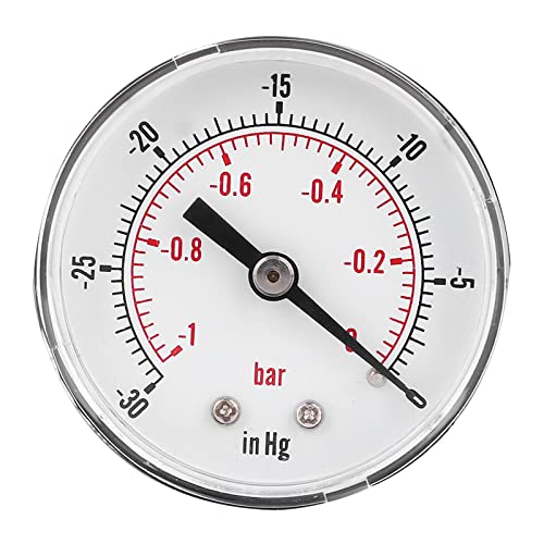 50mm Vacuum Gauge 1/8 BSPT Back Connection -1-0Bar -30-0inHg Air Water Oil Gas Transparent Cover Brass Components for Air Water Oil Gas Media