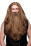 Artikelnummer: RJ033-P6(J051) WIG ME UP - Perücke & Bart Herrenperücke Karneval Fasching Wikinger Barbar Viking Zwerg Germane Braun lang geflochten RJ033-P6
