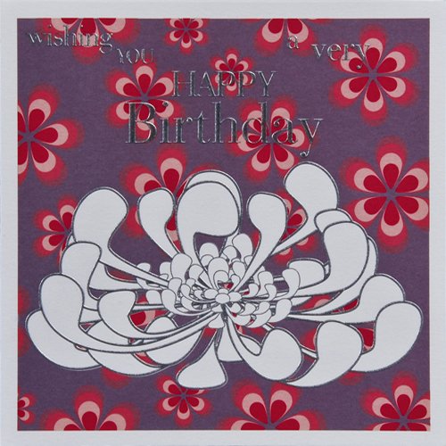 Claire Giles Greeting Cards, Happy Birthday Card, Floral Background Design Greeting Card, Embossed and Foiled Text