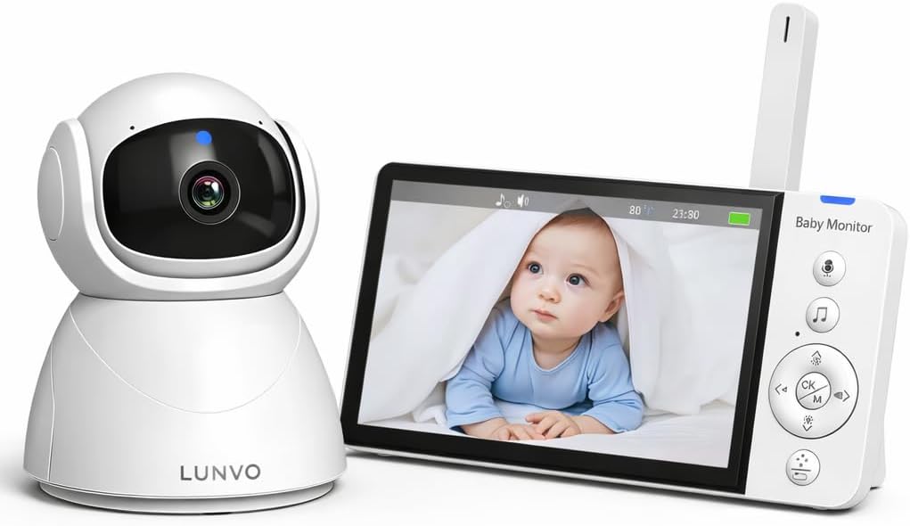 Baby Monitor No WiFi, 5” Display with Camera, 64GB SD Card Included, 120 Hours Recording, Long Range, Night Vision, Two-Way Talk, Pan Tilt Zoom, Secure FHSS Connection