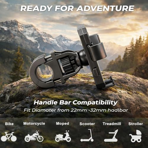 Image of MotoPro K3 Universal Bike & Motorcycle Phone Holder | Handlebar Mount with Secure Grip | Anti-Slip Adjustable Clamp | Mobile Stand for All Smartphones | Black