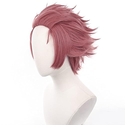 Miniatura 2 de XiongXiongLe Peluca corta de anime para Halloween, color rosa y rojo, para cosplay, disfraz de hombre, pelucas de repuesto de cabello con alambre de