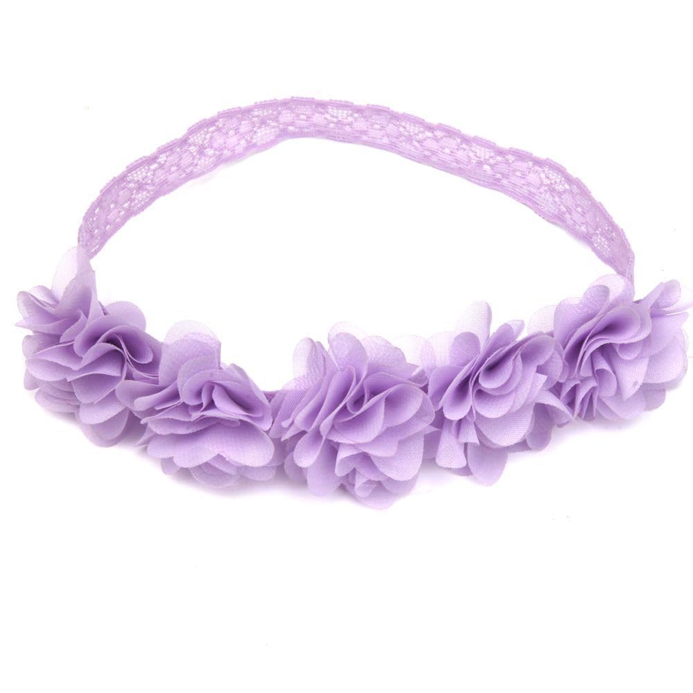 SYGA Baby Girl's Flower Headband Soft & Stretchable Fabric Hairband for Infants, Toddlers, Little Princesses 0-3 Years (Light Purple)-image-16