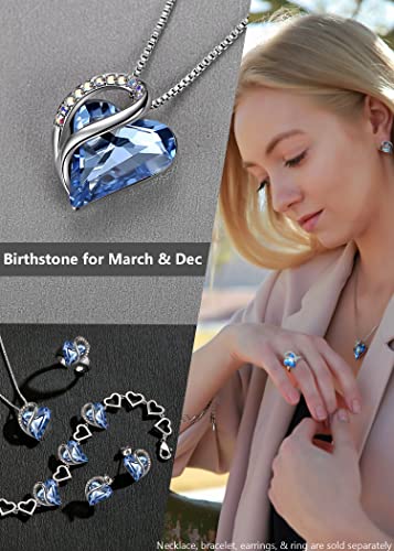 Leafael Necklaces For Women, Infinity Love Heart Pendant With Light Sapphire Blue Birthstone Crystal For March & December, Jewelry Gifts For Wife, Silver Plated 18 + 2 Inch Chain, Her Mom's Birthday #TOP3