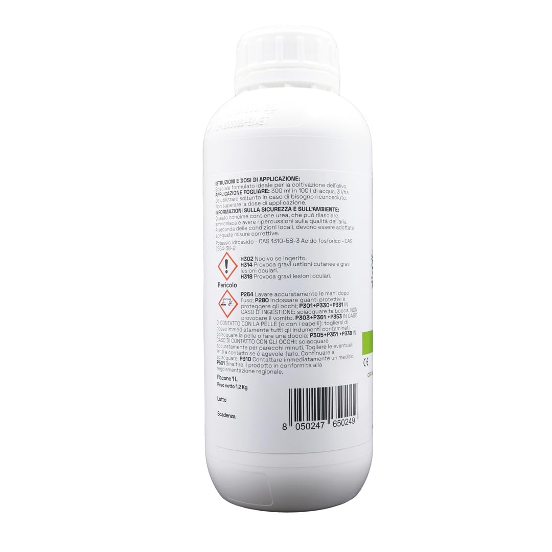 GLOBER Concime Olivo 1 Litro - 1,2 kg Concentrato - Made in Italy - Azoto Fosforo e Potassio Fertilizzante Migliora la Crescita - Fertilizzante Interno ed Esterno - Boro per Ulivo - Nutrienti Olive