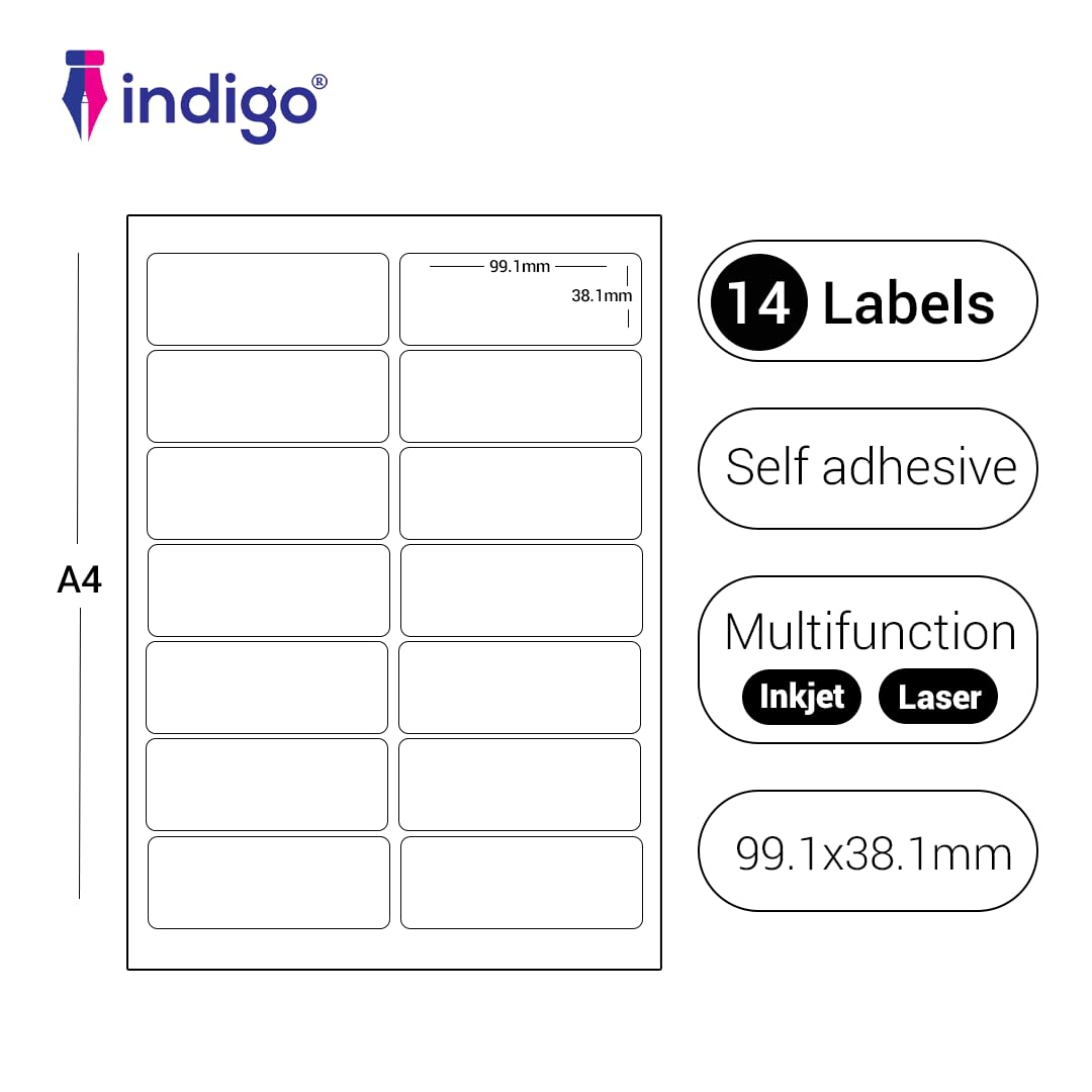 indigo® Multipurpose White A4 Sticker Labels-Inkjet, Laser, Copier-Versatile Sticker Labels for FBA UPC, Packaging, Sold - Image 2
