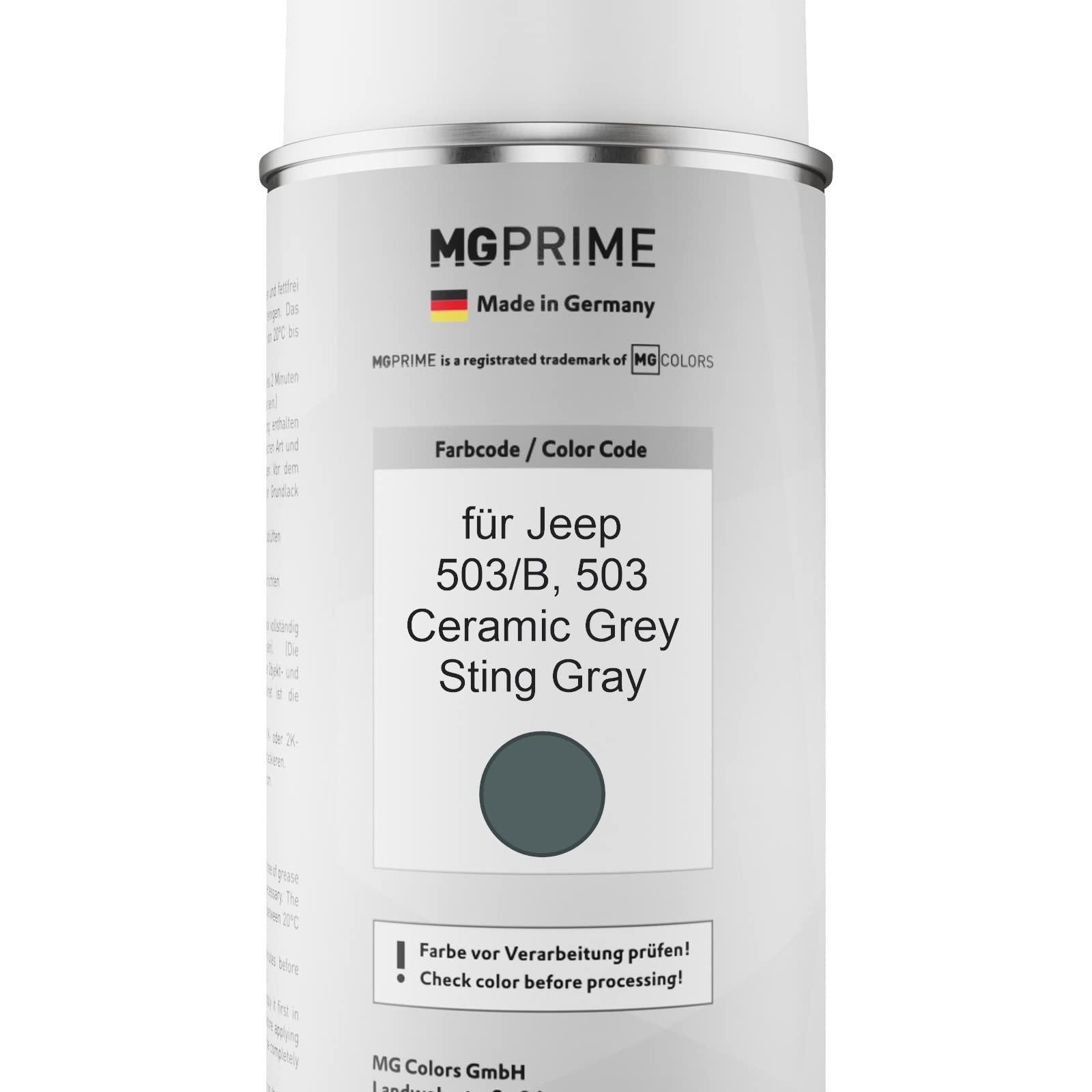 MG PRIME Vernice per auto Bomboletta per Jeep 503/B / 503 Ceramic Grey +1K | Sting Gray, Kit vernice di base + trasparente, bombolette spray 400ml