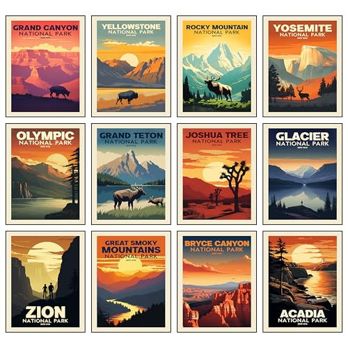 National Park Posters Set of 12 (11x14 inch) - Vintage