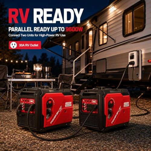 Image of PowerSmart 4800W Portable Inverter Generator, Gas Power with Electric Start, Quiet & Parallel Ready and 30A Outlet, CO Guard, RV Ready & Home Backup, Gas Powered, Quiet & Clean Power