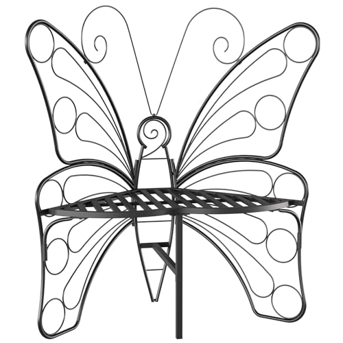 HavenlyYouth Butterfly Shaped Outdoor Bench, Black Garden Bench for Outdoor with Sturdy Stable Metal Frame, Butterfly Chair Butterfly Bench Outdoor for Garden, Yard, Balcony, Lawn (Black)