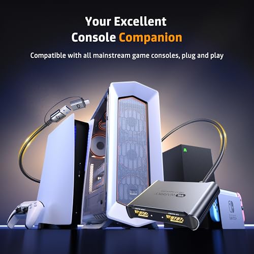 WARRKY Placa de captura HDMI 4K [com cabo USB 3.0 fixo, saída 4K, sem latência] 1080p 60FPS Cam Link
