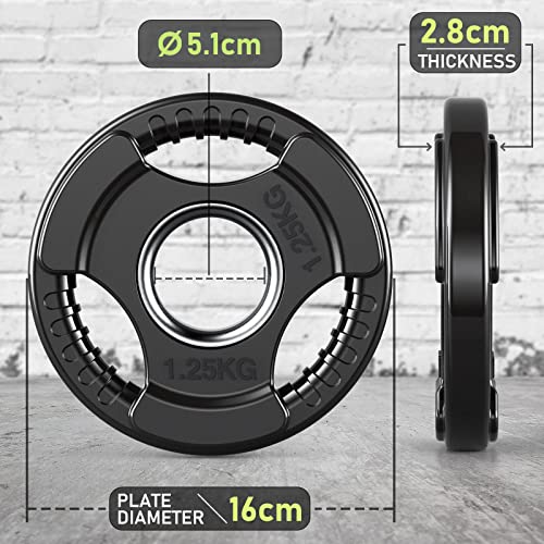 PhysKcal Olympic Weight Plates Set of 2 x 1.25kg with Rubber Finish 2’’ Opening and Tri-Grips, Black Barbell Plates Discs in Pair or Single for Lifting and Strength Training - Image 2
