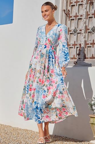 Image of Sissyaki Womens Long Sleeve Summer Maxi Dress 2026 Floral Dress Spring Wedding Guest Dress