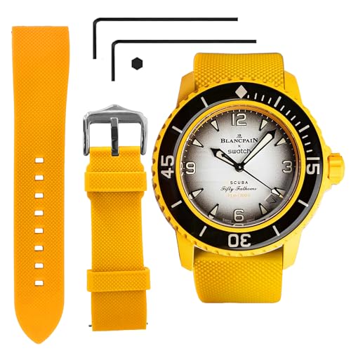 Image of 22 MM Watch Strap Replacement for Blancpain X Swatch with Hex Spanner Quick Release Silicone Watch Band Compatible with Bioceramic SCUBA Fifty Fathoms