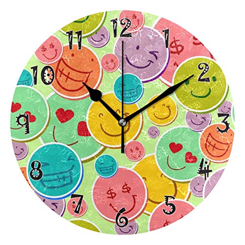 JUMBEAR Joy - Reloj de pared con emoticono silencioso sin tictac, funciona con pilas, diseño...