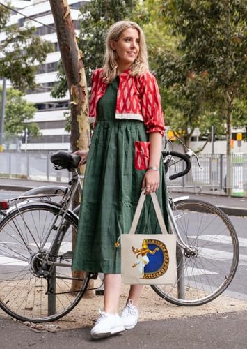 Image of Hand-Printed Tote Bag with Classical Design-Reusable, Zipper Closure For Women & Girls