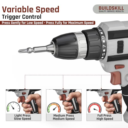 Image of BUILDSKILL 350W Electric Screwdriver |Vairable Speed | 0-1000RPM Copper Motor | Forward-Reverse | LED Light | 10MM Quick Release Chuck | 23NM Max Torque | 20+1 Adjustments | 1.8M Cable | TPR Soft Grip