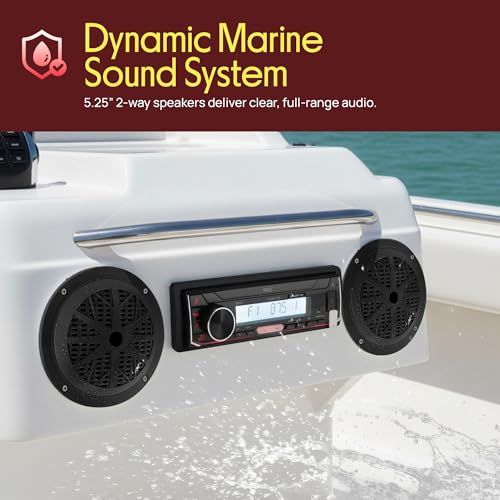 Image of Pyle Bluetooth Marine Receiver Stereo & Speaker Kit 300W Single DIN Boat Marine Head Unit l LCD, Mic, Hands-Free Calling, AUX, MP3 /USB /SD, AM /FM Radio, Remote - PLMRK47BK (Black)