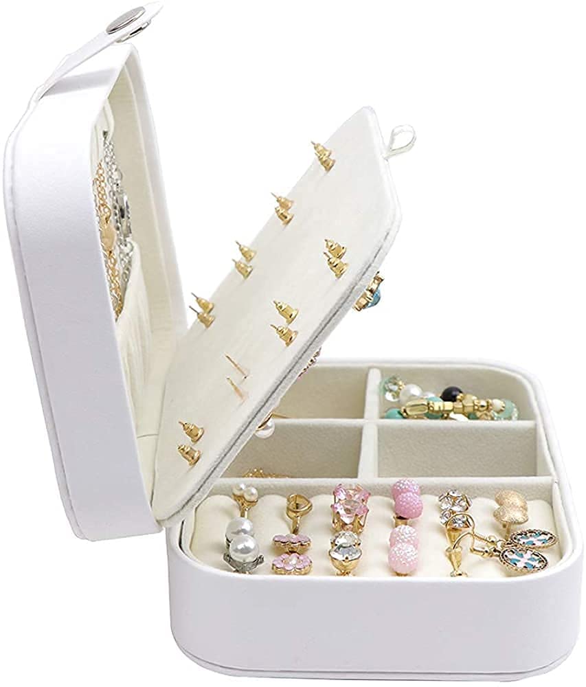 Joyero, joyero portátil con Espejo, joyero de Piel sintética para Anillos, Collares, Pulseras, Pendientes