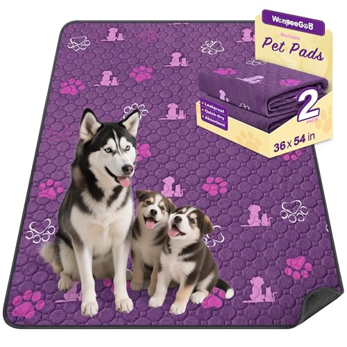 Image of WanpeeGoo Washable Pee Pads for Dogs, Waterproof, 36 x 54 in, 2 Pack, Purp | Super Absorbent, Waterproof and Non-Slip; Washable, Reusable Dog Pads for Crates, Playpens, Floors, Furniture and Travel