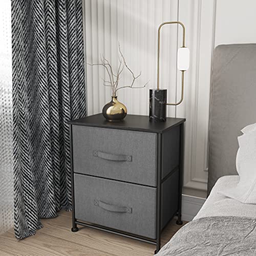 Sehloran 2 Storage Dresser End/Side Table Night Stand, Small Dresser Organizers Unit, Drawer Dresser For Bedroom, Living Room, Closet, Easy Pull Removable Fabric Bins, Wood Top, Gray #TOP1