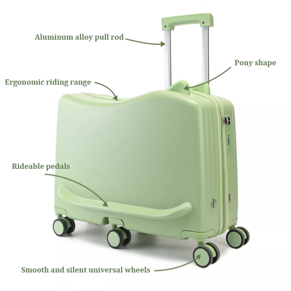 Reisekoffer zum Aufsitzen für Kinder, Rollgepäck für Kinder mit Zahlenschloss, Sicherheitsgurt/Teleskopgriff, Reisegepäcktrolley für Kinder mit 6 Universalrädern, für Jungen und Mädchen,F,24inch