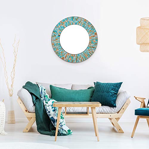 Zorigs, Handcrafted Glass Mosaic Decorative Wall Mirror, 24" Round Wall Mirror Sea Blue, Turquoise, and Opal Glass Pieces Décor - Image 5