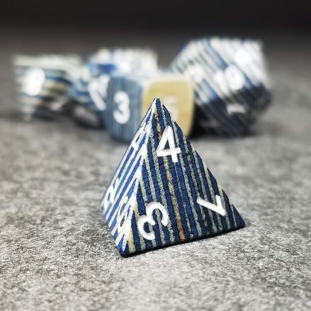 Sage's Portal Trees DND Dice Set 7-Pc Wood Polyhedral Dice for Dungeons and Dragons TTRPG Pathfinder (Blue/White Technical Wood)