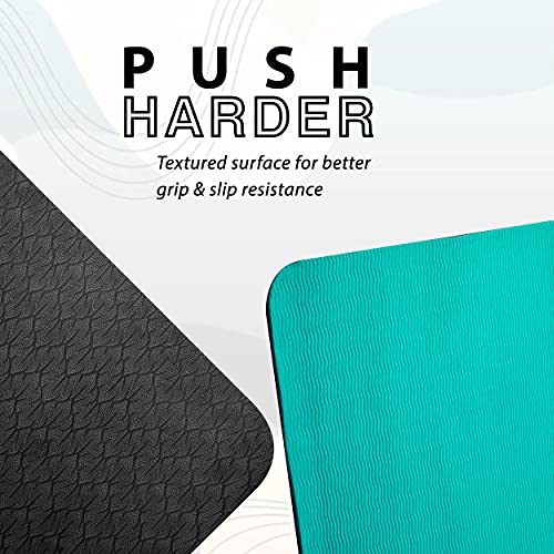 Image of Tarkan Non Slip Yoga Mat, 8mm Extra Thick Eco Friendly TPE Exercise Mats with Carrying Bag (Black & Green, Unisex)