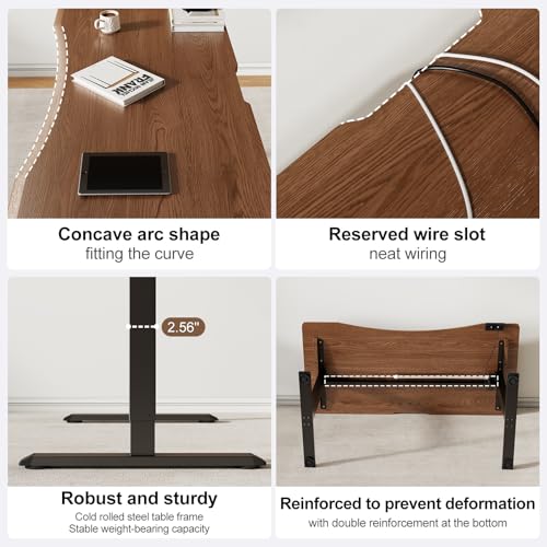 Solid Wood Electric Standing Desk 55"x23.6"Home Office Desk,Adjustable Workbench with 3 Stages Single Motor, Computer Workstation with T-Shaped Metal Bracket,Walnut Standing Table for Gaming(1 Box) - Image 8