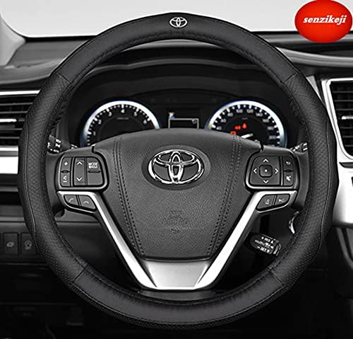 Senzikeji トヨタ Toyota ステアリングカバー ハンドルカバー 本革 ハイエース 0系 プリウス 86 カムリ プラド シエンタ マークｘ ノア クラウン ステアリング パーツ ホイールカバー アクセラ デミオ 軽自動車 Mサイズ 内装品 高級 牛革 専車ロゴ ヘッドレイヤー牛革