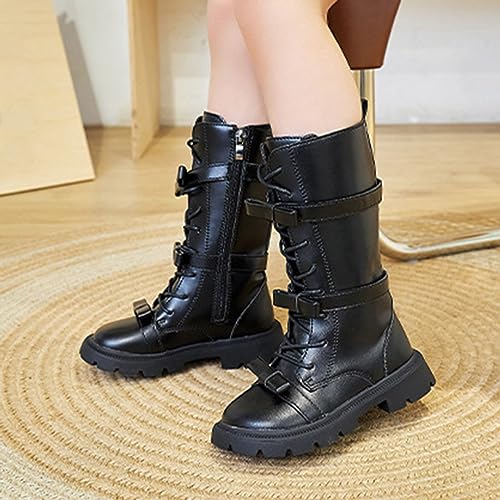 Girl's Knee High Boots Lace-Up Side Zipper Combat Riding Boots Fuax Leather Military Boots Toddler/Little Kid/Big Kid4
