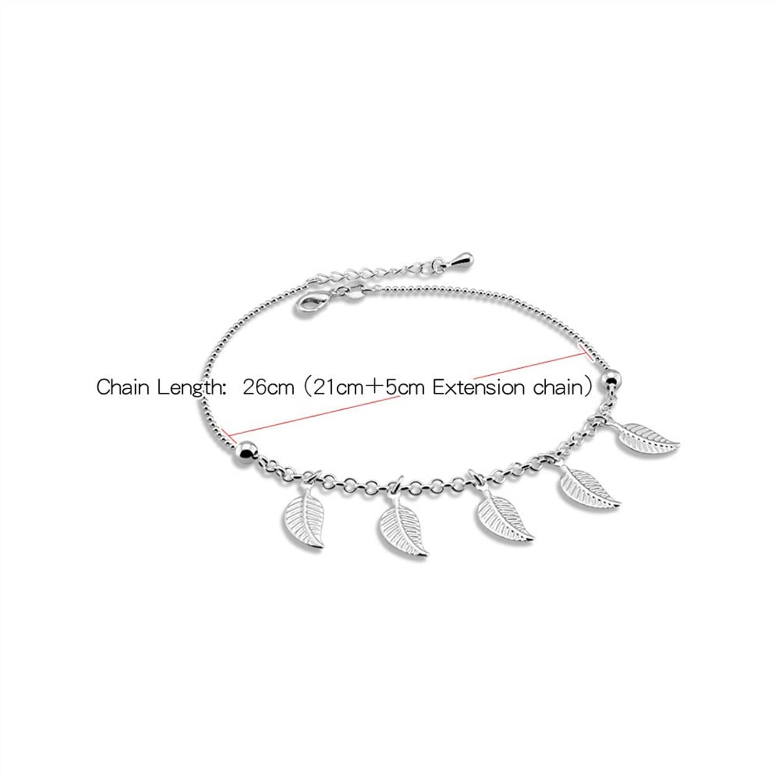 LNNSHX Cavigliere con Foglie in Argento Sterling 925 Bracciale Estivo da Donna con Sandali a Piedi Nudi da Spiaggia sulla Gamba Accessori per i Piedi Bracciali