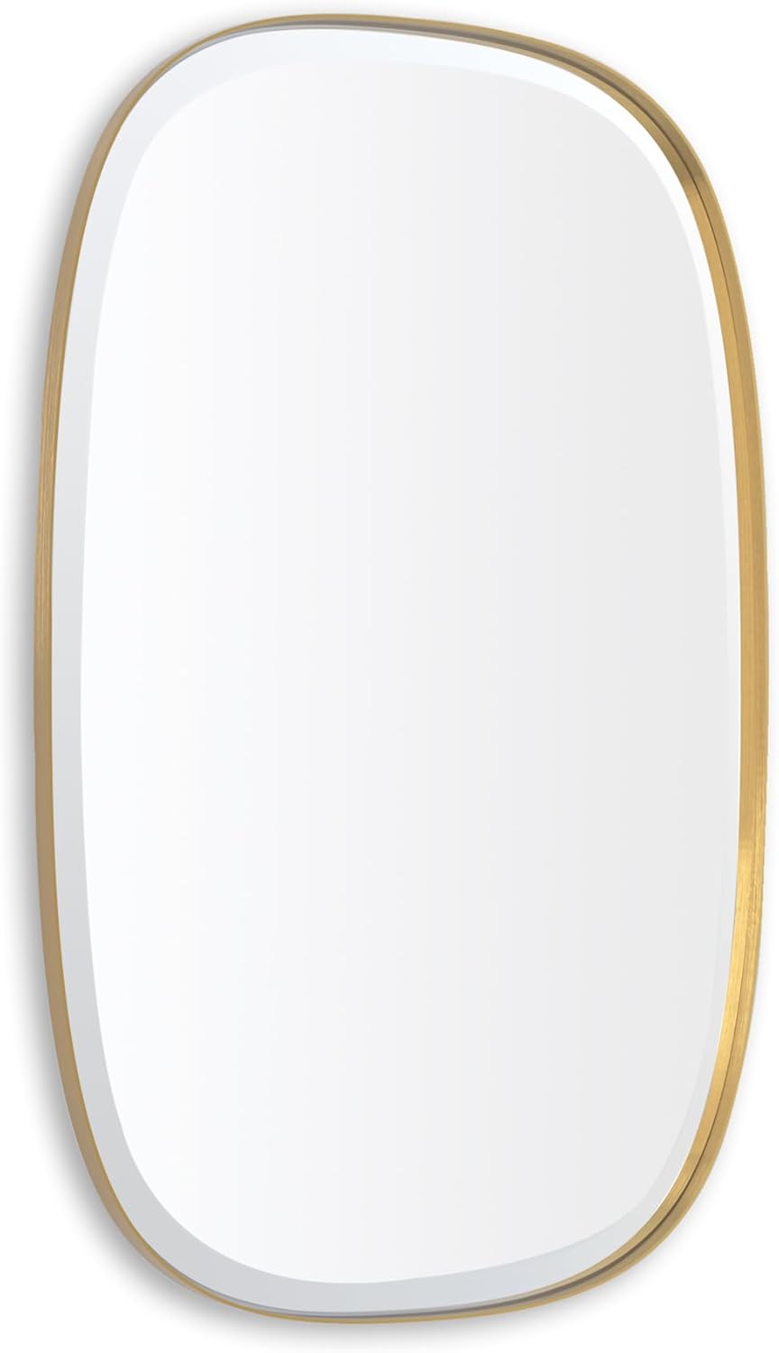 POZINO Brushed Gold Mirror, 20x30 Brass Beveled Mirrors for Bathroom, Rounded Rectangle Mirror, Modern Vanity Wall Mirrors in Premium Stainless Steel Frame Hangs Horizontal Or Vertical