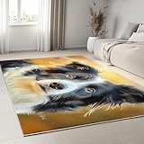 160 x 230 cm Tapis de Salon Chambre Salle à Manger Bureau Design Moderne, Tapis Impression Motif Animaux Chiot Gros Plan Noir Orange Poil Court Léger Résistant Fin Doux