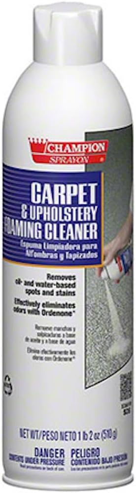 TTS Products Champion Sprayon Carpet & Upholstery Foaming Cleaner – Professional Stain & Odor Remover with Ordenone – Pre-Spotter for Extraction – 18 oz Aerosol – 12 Pack Case